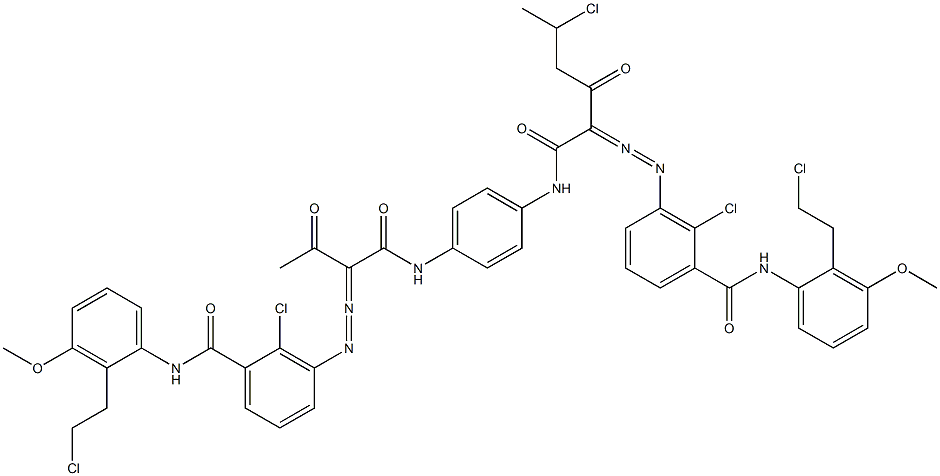 3,3'-[2-(1-Chloroethyl)-1,4-phenylenebis[iminocarbonyl(acetylmethylene)azo]]bis[N-[2-(2-chloroethyl)-3-methoxyphenyl]-2-chlorobenzamide] Structure