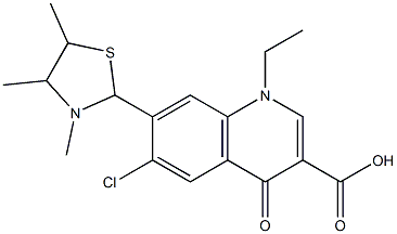 1,4-Dihydro-1-ethyl-4-oxo-6-chloro-7-(3,4,5-trimethylthiazolidin-2-yl)quinoline-3-carboxylic acid Struktur