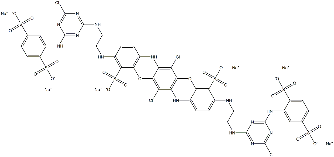 6,13-Dichloro-3,10-bis[2-[4-chloro-6-(2,5-disulfoanilino)-1,3,5-triazine-2-ylamino]ethylamino]-5,12-dioxa-7,14-diazapentacene-4,11-disulfonic acid hexasodium salt Structure