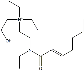 2-[N-エチル-N-(2-ヘプテノイル)アミノ]-N,N-ジエチル-N-(2-ヒドロキシエチル)エタンアミニウム 化学構造式