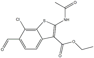 2-(アセチルアミノ)-6-ホルミル-7-クロロベンゾ[b]チオフェン-3-カルボン酸エチル 化学構造式