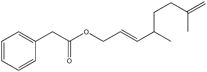 Phenylacetic acid 4,7-dimethyl-2,7-octadienyl ester Struktur