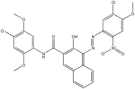 4-(3-クロロ-4-メトキシ-6-ニトロフェニルアゾ)-N-(4-クロロ-2,5-ジメトキシフェニル)-3-ヒドロキシ-2-ナフトアミド 化学構造式