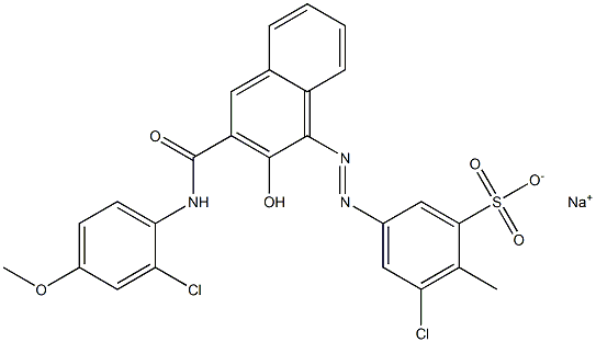 3-Chloro-2-methyl-5-[[3-[[(2-chloro-4-methoxyphenyl)amino]carbonyl]-2-hydroxy-1-naphtyl]azo]benzenesulfonic acid sodium salt Struktur