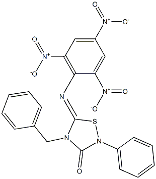 2-Phenyl-4-benzyl-5-(2,4,6-trinitrophenylimino)-4,5-dihydro-1,2,4-thiadiazol-3(2H)-one Struktur