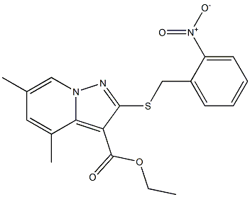 2-[[(2-Nitrophenyl)methyl]thio]-4,6-dimethylpyrazolo[1,5-a]pyridine-3-carboxylic acid ethyl ester,,结构式