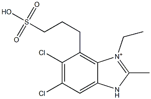3-Ethyl-2-methyl-4-(3-sulfopropyl)-5,6-dichloro-1H-benzimidazol-3-ium,,结构式