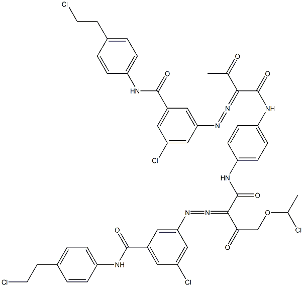 3,3'-[2-[(1-Chloroethyl)oxy]-1,4-phenylenebis[iminocarbonyl(acetylmethylene)azo]]bis[N-[4-(2-chloroethyl)phenyl]-5-chlorobenzamide],,结构式