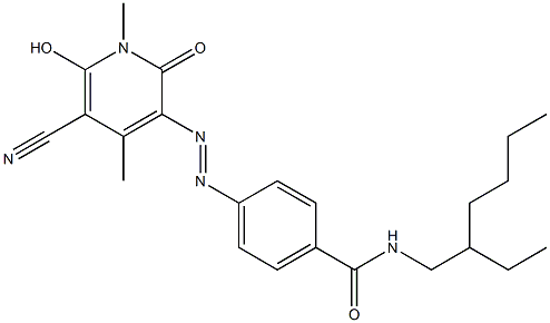 3-[p-[N-(2-エチルヘキシル)カルバモイル]フェニルアゾ]-5-シアノ-6-ヒドロキシ-1,4-ジメチルピリジン-2(1H)-オン 化学構造式