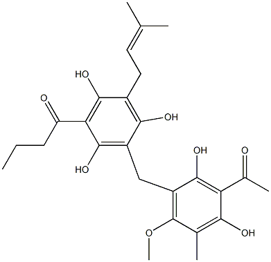 3'-(3-Acetyl-2,4-dihydroxy-5-methyl-6-methoxybenzyl)-2',4',6'-trihydroxy-5'-(3-methyl-2-butenyl)butyrophenone Structure