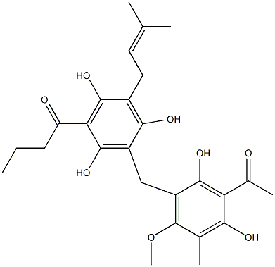  3'-(3-Acetyl-2,4-dihydroxy-5-methyl-6-methoxybenzyl)-2',4',6'-trihydroxy-5'-(3-methyl-2-butenyl)butyrophenone