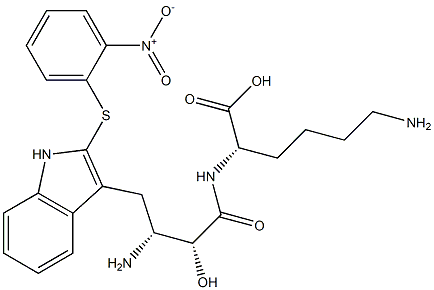 N2-[(2R,3R)-3-アミノ-2-ヒドロキシ-4-[2-[(2-ニトロフェニル)チオ]-1H-インドール-3-イル]ブチリル]-L-リシン 化学構造式