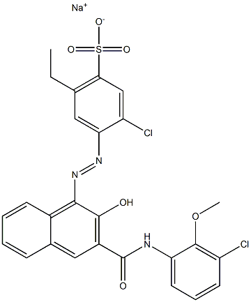 3-Chloro-6-ethyl-4-[[3-[[(3-chloro-2-methoxyphenyl)amino]carbonyl]-2-hydroxy-1-naphtyl]azo]benzenesulfonic acid sodium salt Structure