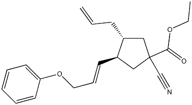 (3R,4R)-4-アリル-1-シアノ-3-(3-フェノキシ-1-プロペニル)シクロペンタン-1-カルボン酸エチル 化学構造式