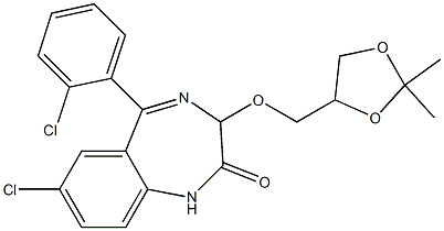 1,3-Dihydro-7-chloro-5-(o-chlorophenyl)-3-[(2,2-dimethyl-1,3-dioxolan-4-yl)methoxy]-2H-1,4-benzodiazepin-2-one Struktur
