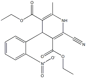 4-(2-Nitrophenyl)-2-cyano-6-methyl-1,4-dihydropyridine-3,5-dicarboxylic acid diethyl ester,,结构式