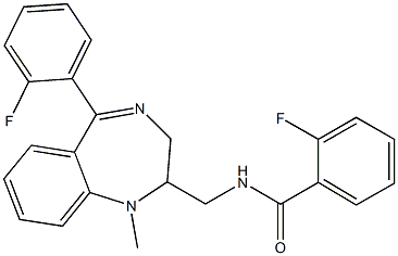 N-[[5-(2-フルオロフェニル)-2,3-ジヒドロ-1-メチル-1H-1,4-ベンゾジアゼピン]-2-イルメチル]-2-フルオロベンズアミド 化学構造式