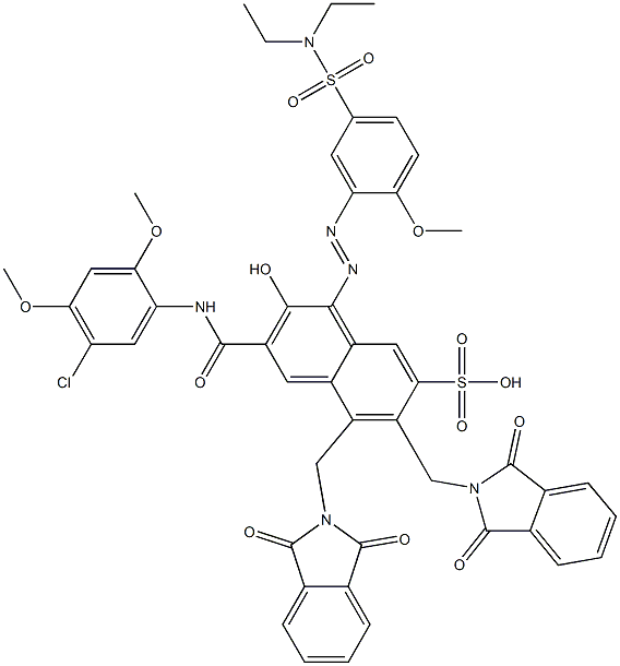 3-[(5-クロロ-2,4-ジメトキシフェニル)アミノカルボニル]-1-[5-[(ジエチルアミノ)スルホニル]-2-メトキシフェニルアゾ]-2-ヒドロキシ-5,6-ビス(フタルイミジルメチル)ナフタレン-7-スルホン酸 化学構造式