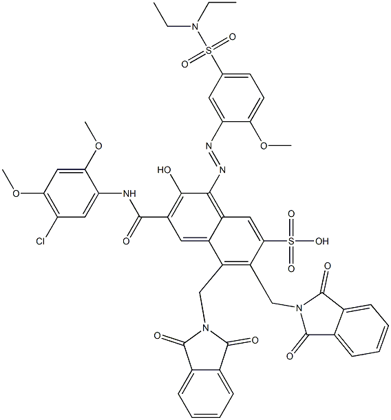 3-[(5-Chloro-2,4-dimethoxyphenyl)aminocarbonyl]-1-[5-[(diethylamino)sulfonyl]-2-methoxyphenylazo]-2-hydroxy-5,6-bis(phthalimidylmethyl)naphthalene-7-sulfonic acid Structure