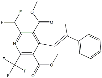 2-(ジフルオロメチル)-6-(トリフルオロメチル)-4-(2-メチル-2-フェニルエテニル)ピリジン-3,5-ジカルボン酸ジメチル 化学構造式