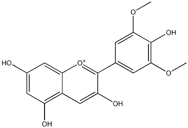 3,5,7-トリヒドロキシ-2-(4-ヒドロキシ-3,5-ジメトキシフェニル)-1-ベンゾピリリウム 化学構造式