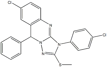 7-クロロ-3,9-ジヒドロ-2-メチルチオ-3-(4-クロロフェニル)-9-フェニル[1,2,4]トリアゾロ[5,1-b]キナゾリン 化学構造式