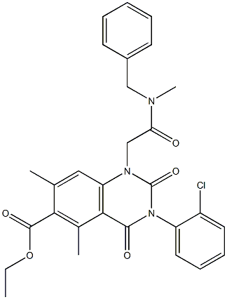 1,2,3,4-Tetrahydro-3-(2-chlorophenyl)-1-[benzyl(methyl)aminocarbonylmethyl]-5,7-dimethyl-2,4-dioxoquinazoline-6-carboxylic acid ethyl ester 结构式