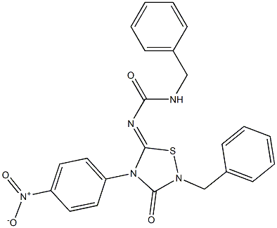 2-Benzyl-4-(4-nitrophenyl)-5-[(benzylcarbamoyl)imino]-1,2,4-thiadiazolidin-3-one 结构式