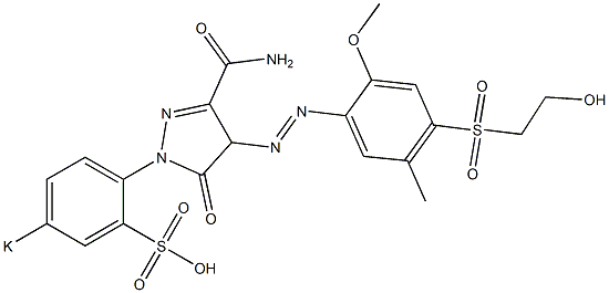 4-[4-(2-ヒドロキシエチルスルホニル)-2-メトキシ-5-メチルフェニルアゾ]-5-オキソ-1-(p-ポタシオスルホフェニル)-2-ピラゾリン-3-カルボアミド 化学構造式