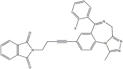 6-(2-Fluorophenyl)-8-[4-[(2,3-dihydro-1,3-dioxo-1H-isoindol)-2-yl]-1-butynyl]-1-methyl-4H-[1,2,4]triazolo[4,3-a][1,4]benzodiazepine Struktur