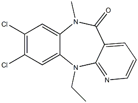 6,11-Dihydro-8,9-dichloro-11-ethyl-6-methyl-5H-pyrido[2,3-b][1,5]benzodiazepin-5-one Struktur