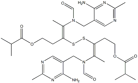 N,N'-[Dithiobis[2-(2-hydroxyethyl)-1-methylvinylene]]bis[N-[(4-amino-2-methyl-5-pyrimidinyl)methyl]formamide]diisobutyrate Struktur