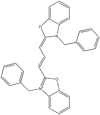 3-(フェニルメチル)-2-[3-[3-(フェニルメチル)ベンゾオキサゾール-2(3H)-イリデン]-1-プロペニル]ベンゾオキサゾリウム 化学構造式