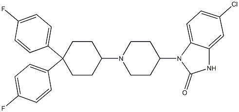 1-[1-[4,4-Bis(4-fluorophenyl)cyclohexyl]-4-piperidyl]-5-chloro-1H-benzimidazol-2(3H)-one Struktur