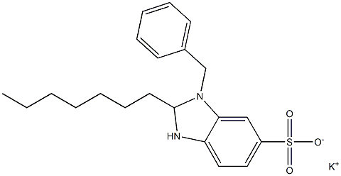 1-ベンジル-2-ヘプチル-2,3-ジヒドロ-1H-ベンゾイミダゾール-6-スルホン酸カリウム 化学構造式