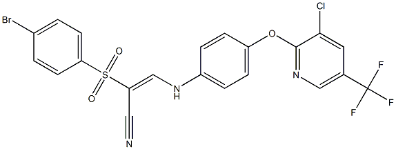 2-((4-Bromophenyl)sulfonyl)-3-((4-(3-chloro-5-(trifluoromethyl)(2-pyridyloxy))phenyl)amino)prop-2-enenitrile,,结构式