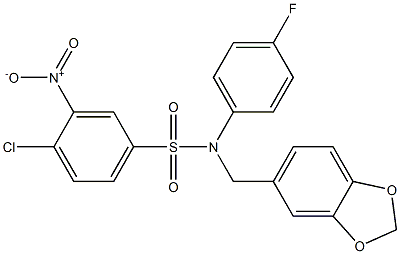 5-({[(4-Chloro-3-nitrophenyl)sulphonyl](4-fluorophenyl)amino}methyl)-1,3-benxzodioxole,,结构式