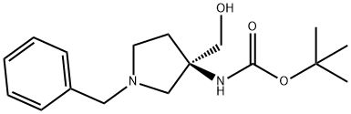tert-butyl (R)-(1-benzyl-3-(hydroxymethyl)pyrrolidin-3-yl)carbamate Struktur