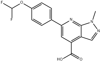 6-[4-(Difluoromethoxy)phenyl]-1-methyl-1H-pyrazolo[3,4-b]pyridine-4-carboxylic acid 化学構造式