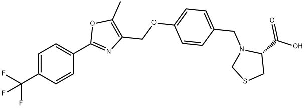 4-Thiazolidinecarboxylic acid, 3-[[4-[[5-methyl-2-[4-(trifluoromethyl)phenyl]-4-oxazolyl]methoxy]phenyl]methyl]-, (4R)- Struktur