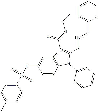 ethyl 2-[(benzylamino)methyl]-5-{[(4-methylphenyl)sulfonyl]oxy}-1-phenyl-1H-indole-3-carboxylate 结构式