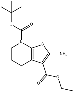 Thieno[2,3-b]pyridine-3,7(4H)-dicarboxylic acid, 2-amino-5,6-dihydro-, 7-(1,1-dimethylethyl) 3-ethyl ester Struktur