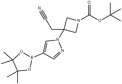 tert-butyl 3-(cyanomethyl)-3-(4-(4,4,5,5-tetramethyl-1,3,2-dioxaborolan-2-yl)-1H-pyrazol-1-yl)azetidine-1-carboxylate Struktur
