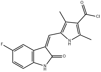 (Z)-5-((5-fluoro-2-oxoindolin-3-ylidene)Methyl)-2,4-diMethyl-1H-pyrrole-3-carbonyl chloride 化学構造式