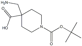 4-(aminomethyl)-1-(tert-butoxycarbonyl)piperidine-4-carboxylic acid Struktur