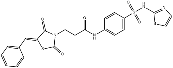 3-(5-benzylidene-2,4-dioxo-1,3-thiazolidin-3-yl)-N-{4-[(1,3-thiazol-2-ylamino)sulfonyl]phenyl}propanamide 化学構造式