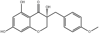 4H-1-Benzopyran-4-one, 2,3-dihydro-3,5,7-trihydroxy-3-[(4-methoxyphenyl)methyl]-, (R)- 化学構造式
