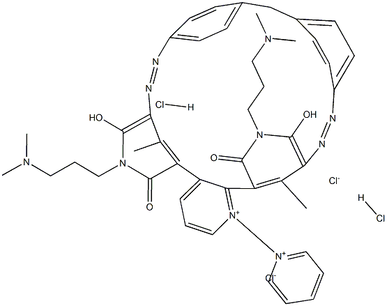 (methylenebis(4,1-phenylenazo(1-(3-(dimethylamino)propyl)-1,2-dihydro-6-hydroxy-4-methyl-2-oxopyridine-5,3-diyl)))-1,1'-dipyridinium dichloride dihydrochloride Structure