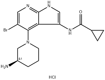 (R)-N-(4-(3-aminopiperidin-1-yl)-5-bromo-1H-pyrrolo[2,3-b]pyridin-3-yl)cyclopropanecarboxamide 化学構造式