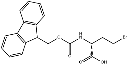 (R)-2-((((9H-fluoren-9-yl)methoxy)carbonyl)amino)-4-bromobutanoic acid 化学構造式